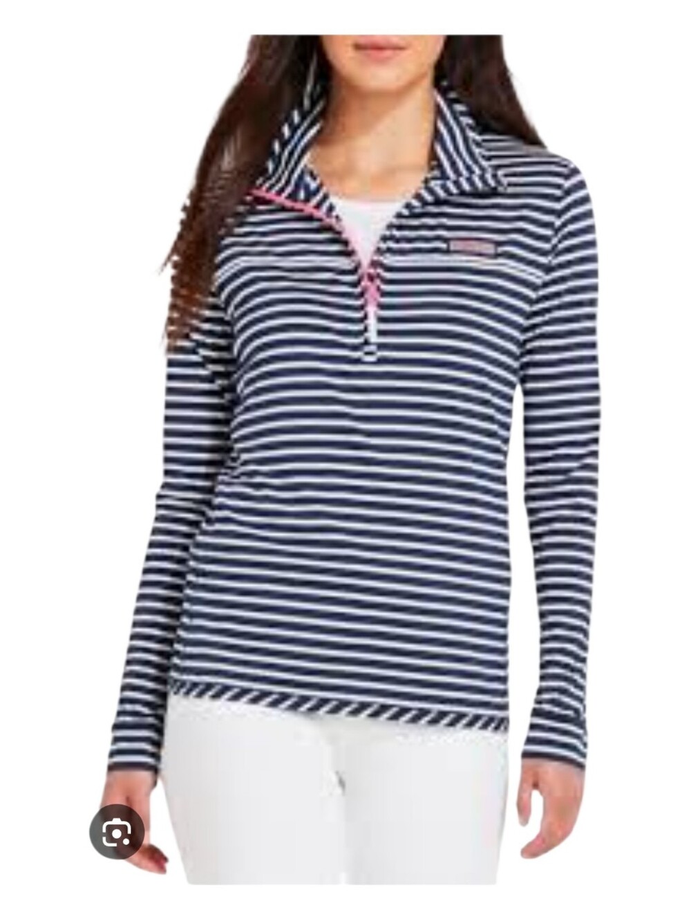Vineyard Vines Navy Blue Pink Micro Striped Sankaty Shep Shirt Pullover Small